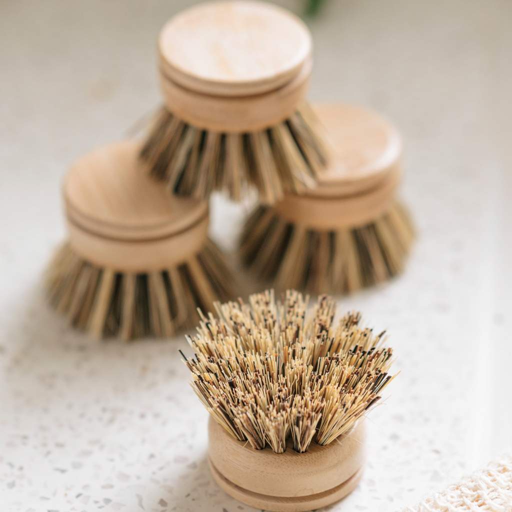 Dish Brush Head Replacements | Eco Bamboo (Pack of 4) : Set of 4 Brush Heads (Firm Fibres)
