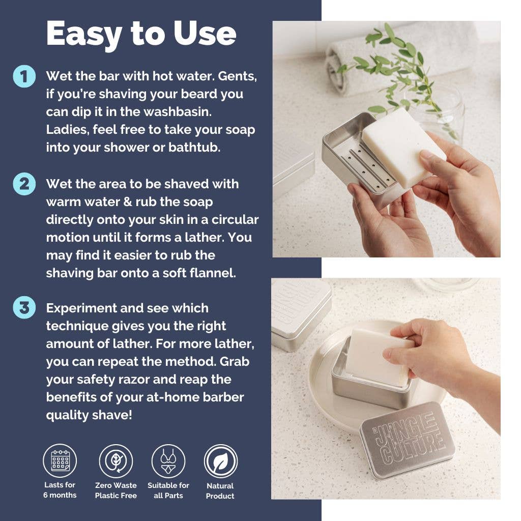Shaving Soap Bar - Zero Waste Solid Shaving Cream, Gel, Foam: Aloe Vera & Soothing Mint
