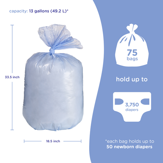Ubbi- Baby Diaper Pail Plastic Waste Bags, 75 Count