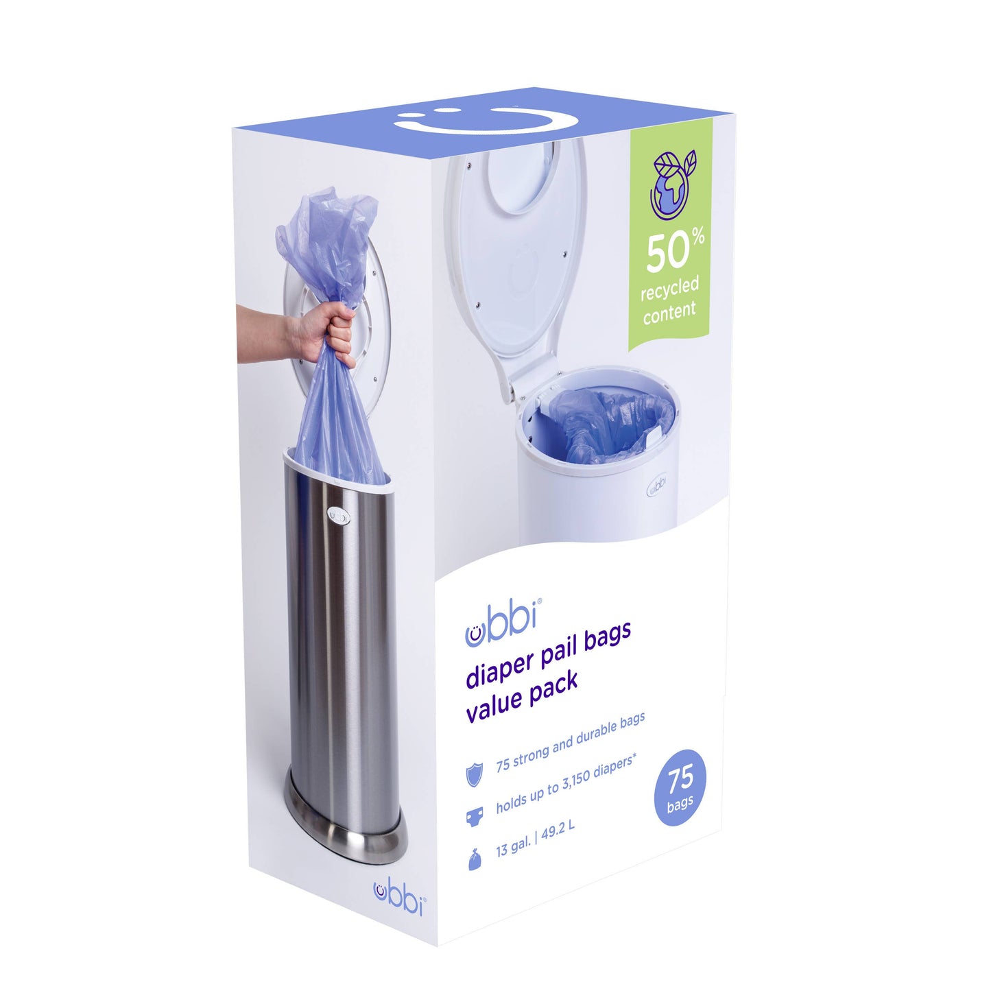 Ubbi - Baby Diaper Pail Plastic Waste Bags, 75 Count