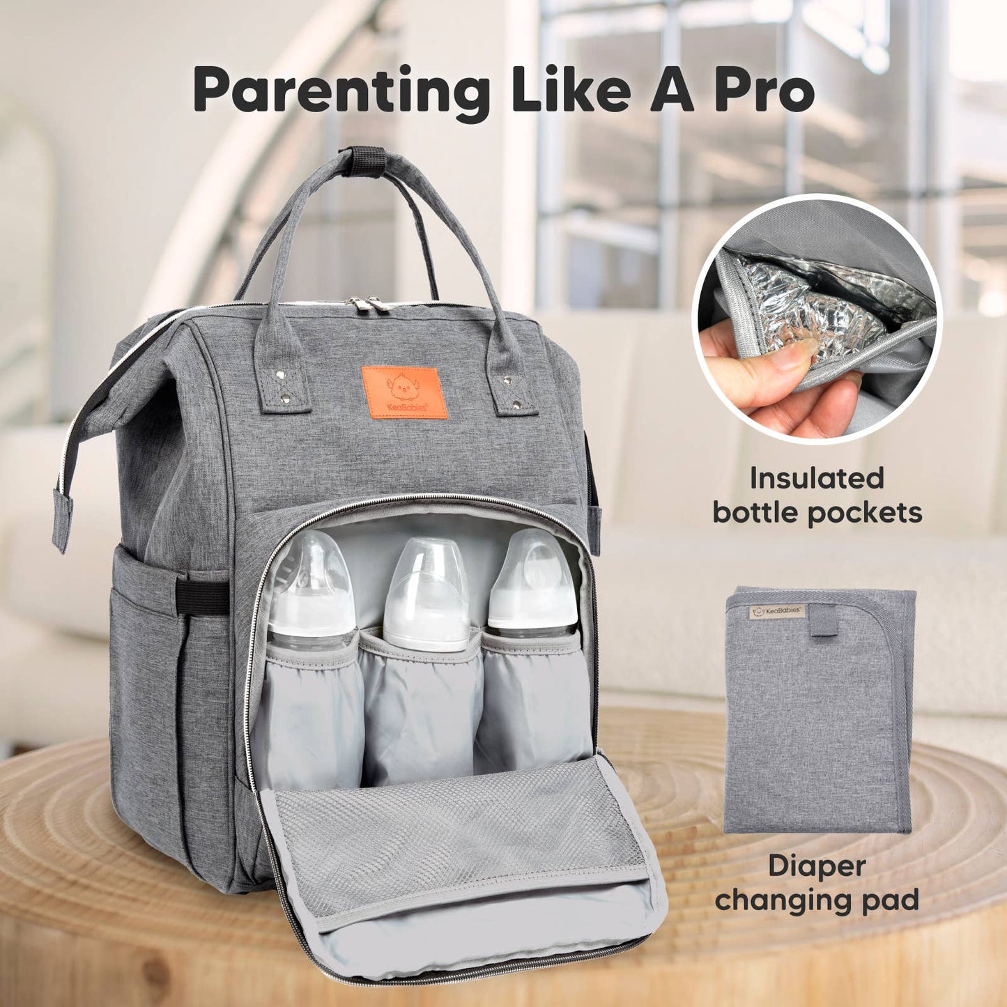 KeaBabies Original Diaper Bag Backpack, Baby Bags with Changing Pad