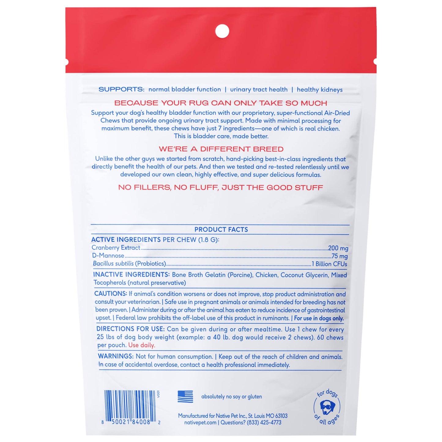 Native Pet Cranberry Bladder Chews, Kidney & Urinary Supplement for Dogs