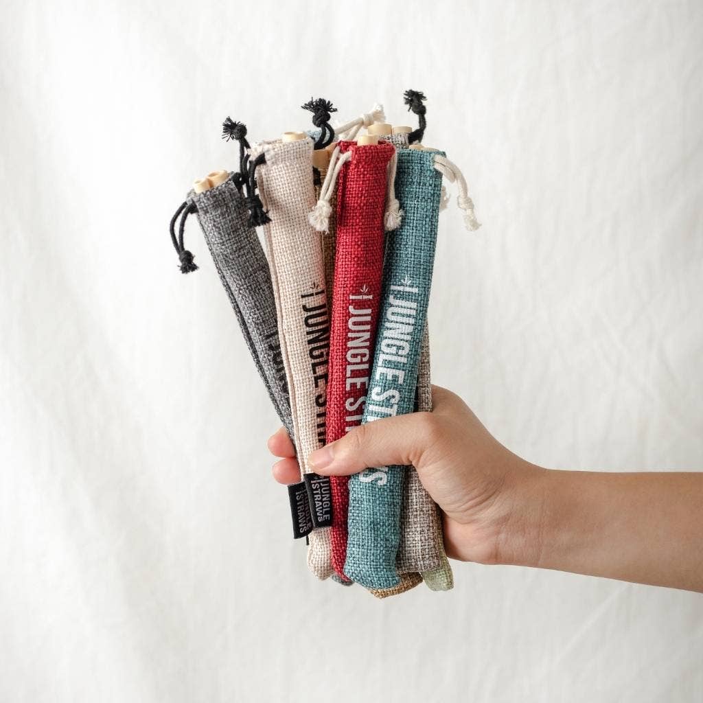 Reusable Straw Bag - Natural Jute Carry Pouch for Straws: Aqua