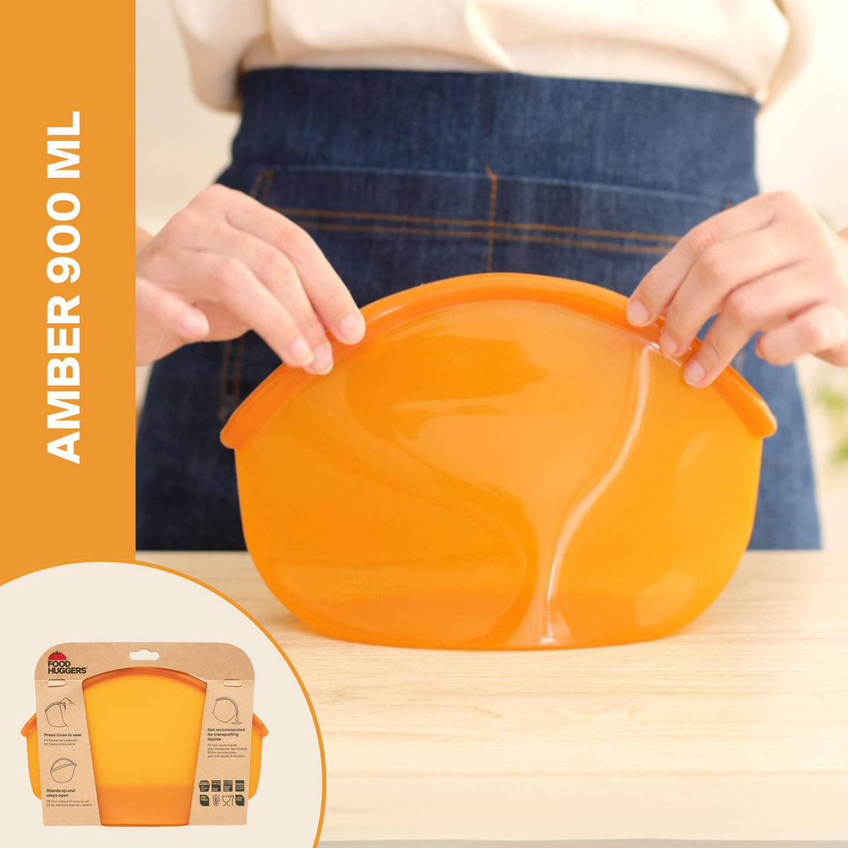 Reusable Silicone Storage Bag – Amber (900ml)
