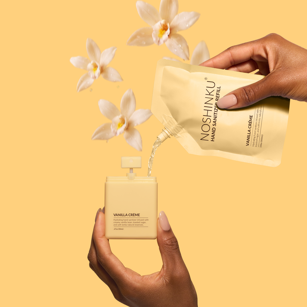 Noshinku - Refillable Vanilla Créme Hydrating Hand Sanitizer Spray